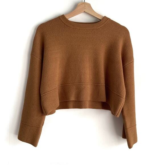 SHACI Blue tan cropped Crewneck sweater size small - Picture 2 of 8